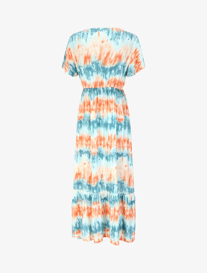 Robe longue évasée tie and dye - Bleu/orange - 2