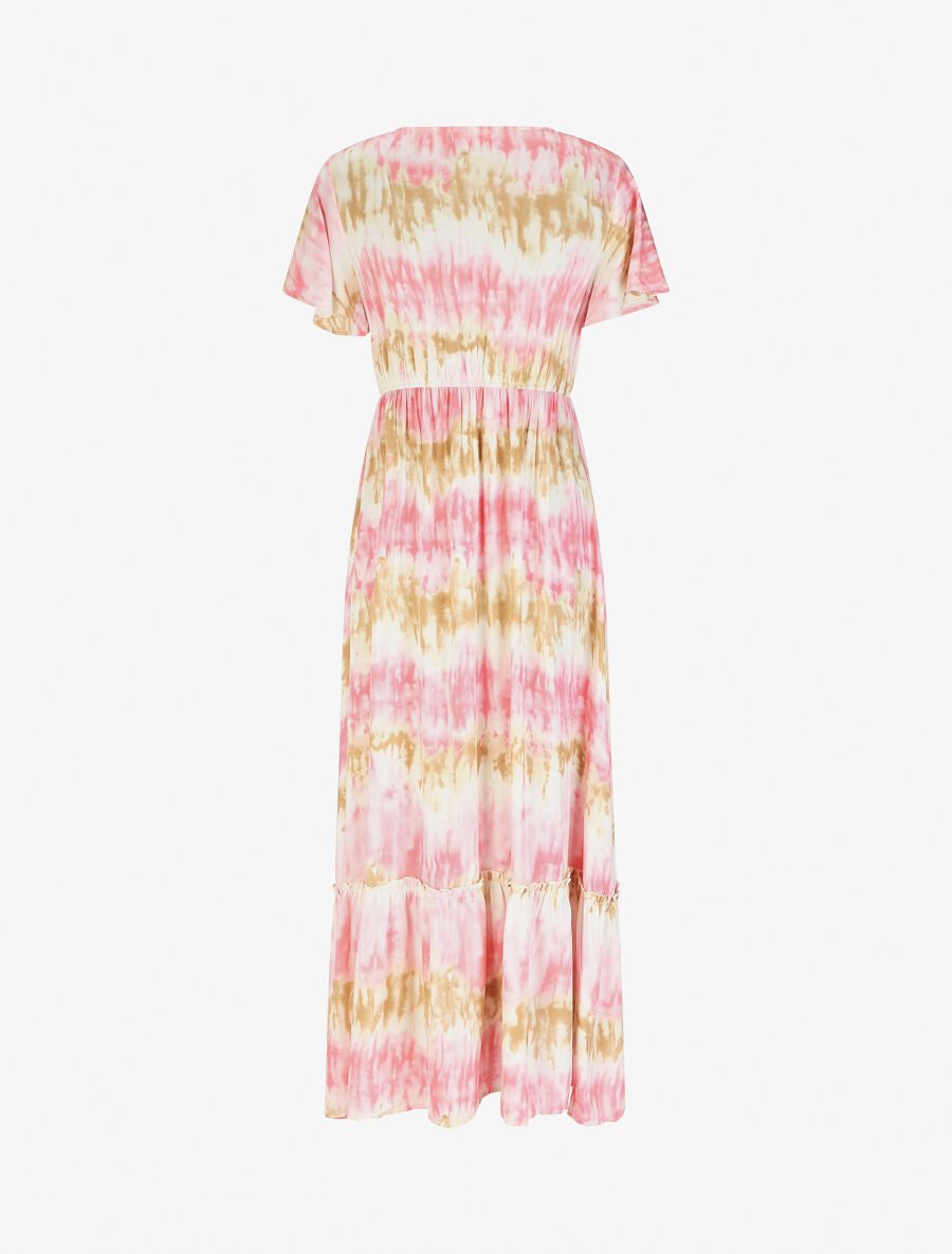 Robe longue évasée tie and dye - Camel/rose - 2