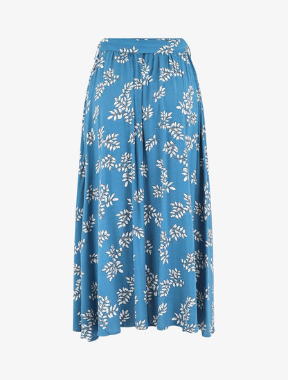 Jupe longue boutonnée imprimé feuilles - Bleu - 2