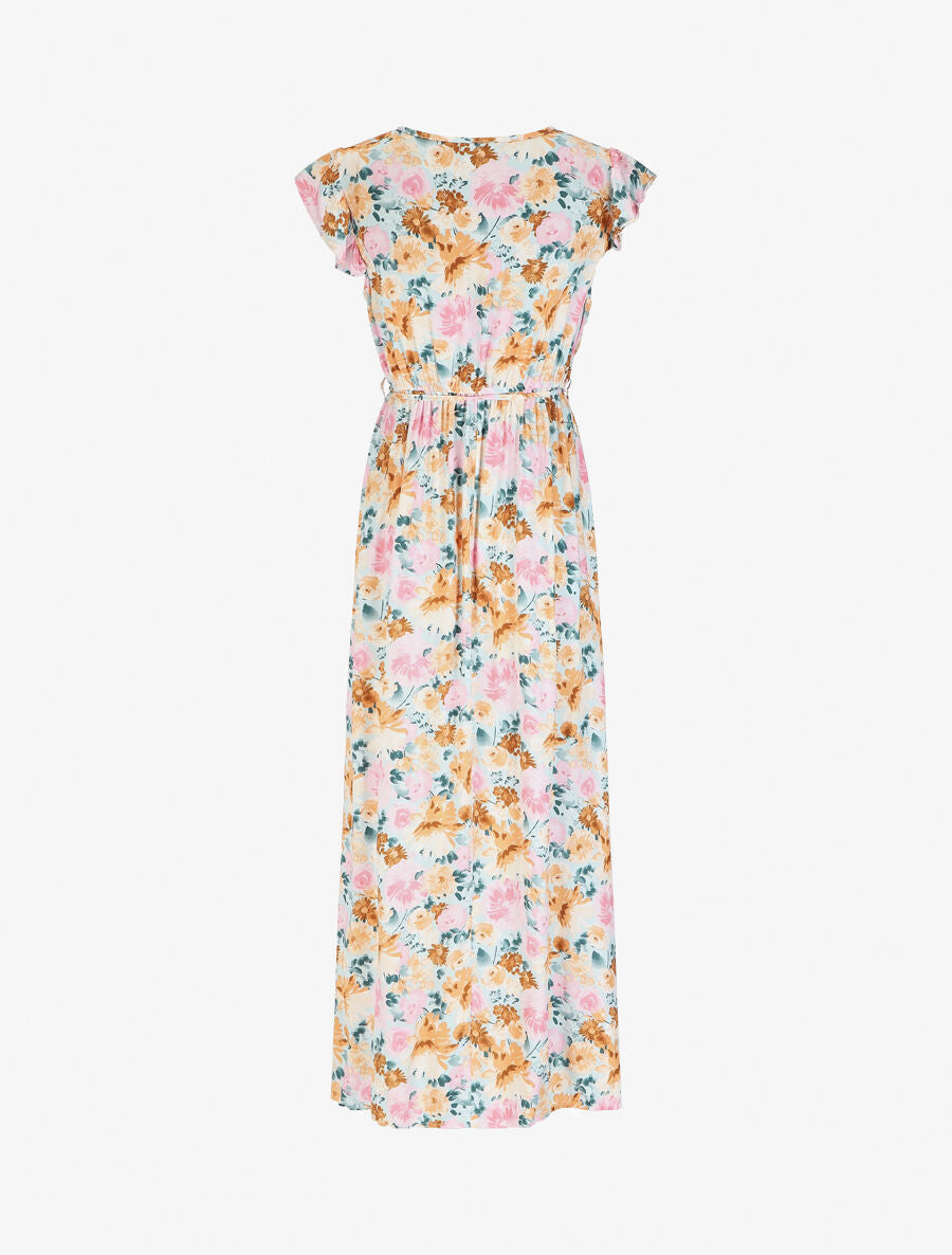 Robe longue évasée à fleurs - Beige - 2