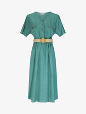 Robe longue uni manches courtes - Vert d&