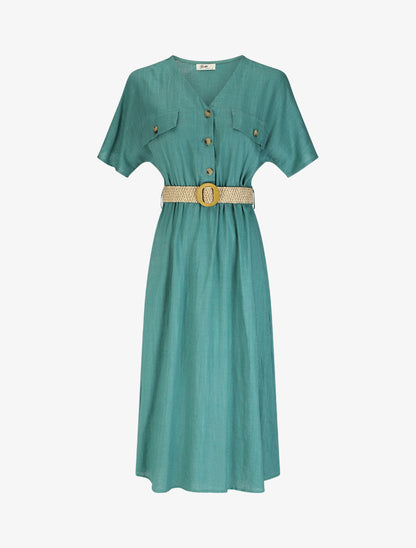 Robe longue uni manches courtes - Vert d&