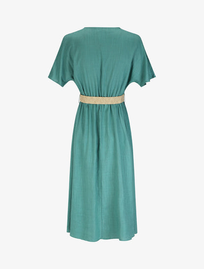 Robe longue uni manches courtes - Vert d&