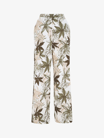 Pantalon à taille élastiquée imprimé feuilles - Kaki - 1