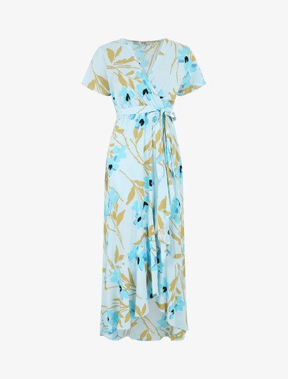 Robe longue à fleurs manches courtes - Bleu ciel - 5
