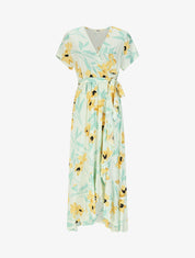 Robe longue à fleurs manches courtes - Vert pastel - 1
