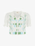 Gilet court en crochet fleuri - Blanc/vert - 1