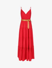 Robe longue unie coupe empire - Rouge - 1