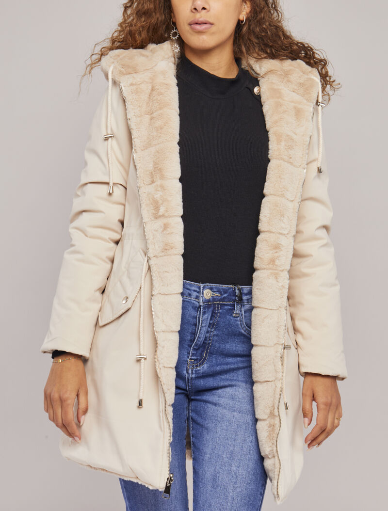 Manteau réversible à capuche - Beige - 4