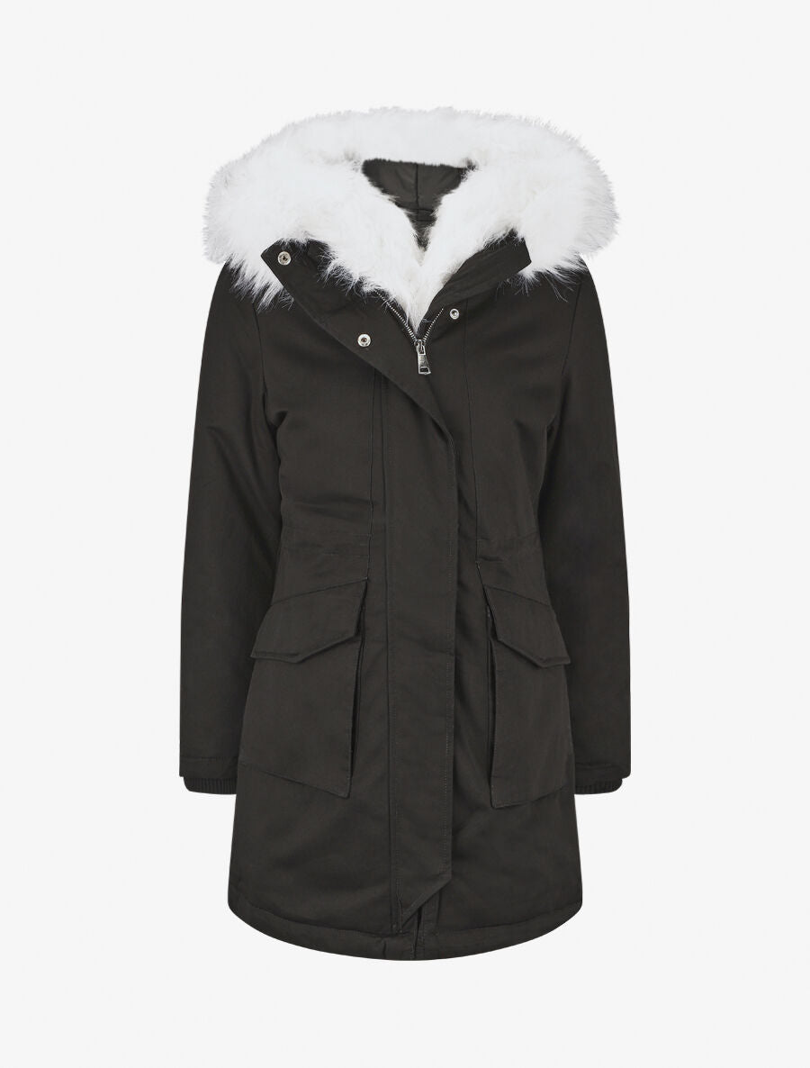 Parka à col en fourrure synthétique - Noir/blanc - 4
