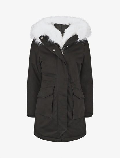 Parka à col en fourrure synthétique - Noir/blanc - 4