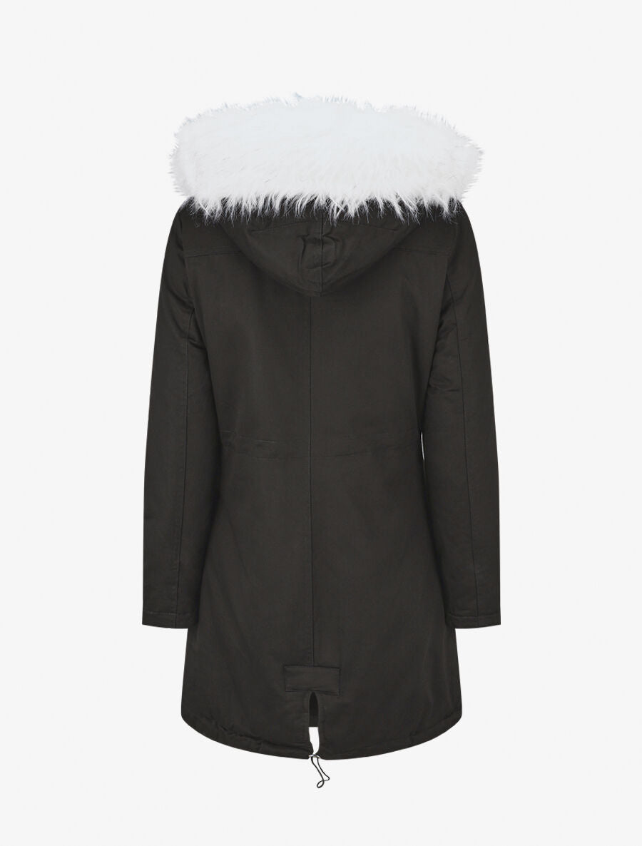 Parka à col en fourrure synthétique - Noir/blanc - 2