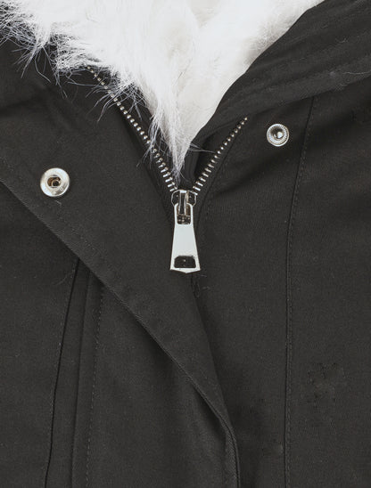Parka à col en fourrure synthétique - Noir/blanc - 3