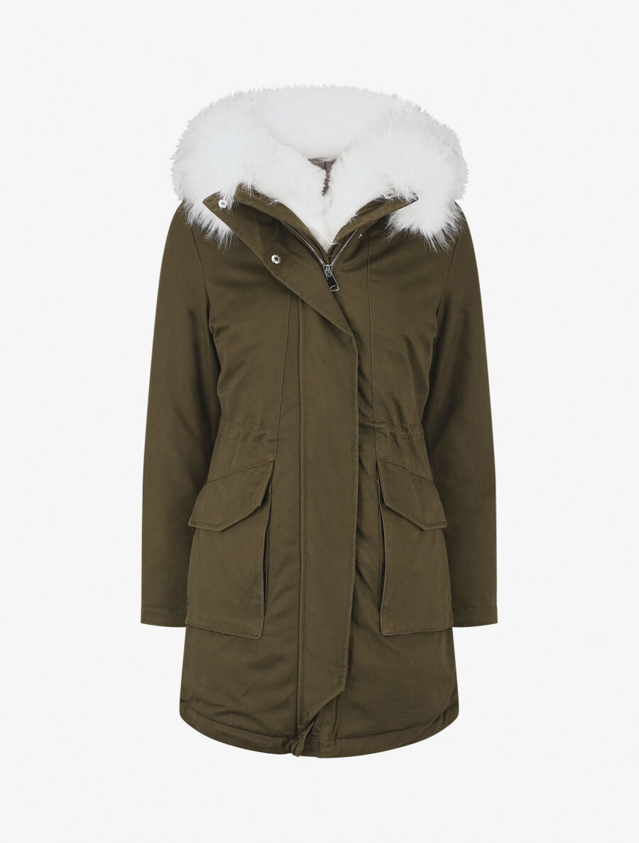 Parka à capuche fourrure synthétique amovible - Kaki/blanc - 5