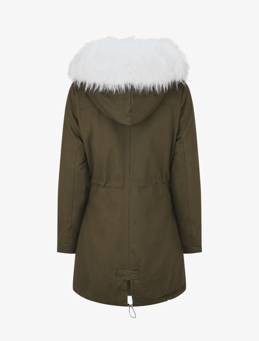 Parka à capuche fourrure synthétique amovible - Kaki/blanc - 2