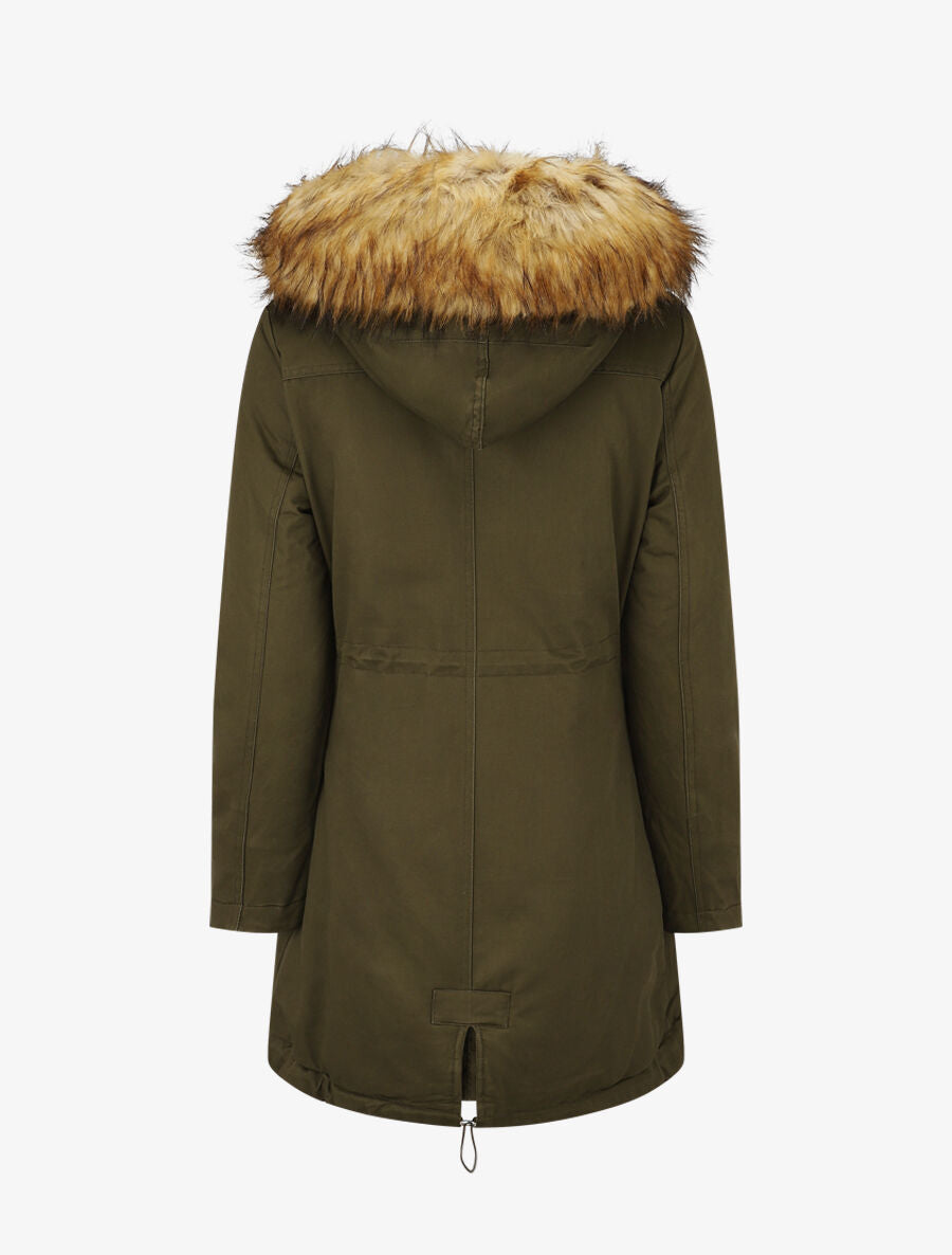 Parka à capuche fourrure synthétique amovible - Kaki/camel - 2