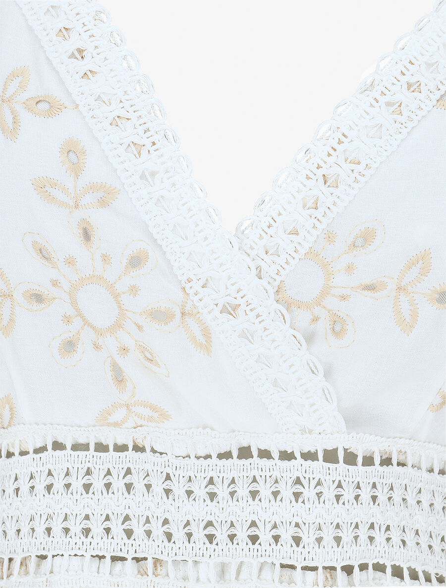 Robe avec broderies et pampilles ornées de perles et strass - Crème - 3