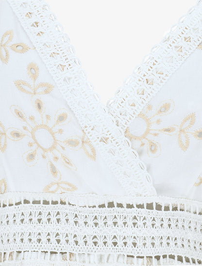 Robe avec broderies et pampilles ornées de perles et strass - Crème - 3