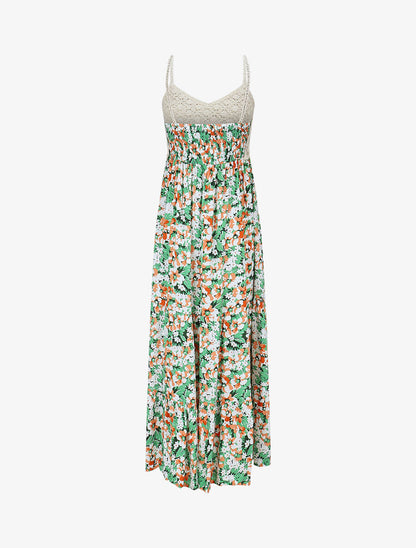 Robe longue à fleur et crochet - Vert - 2
