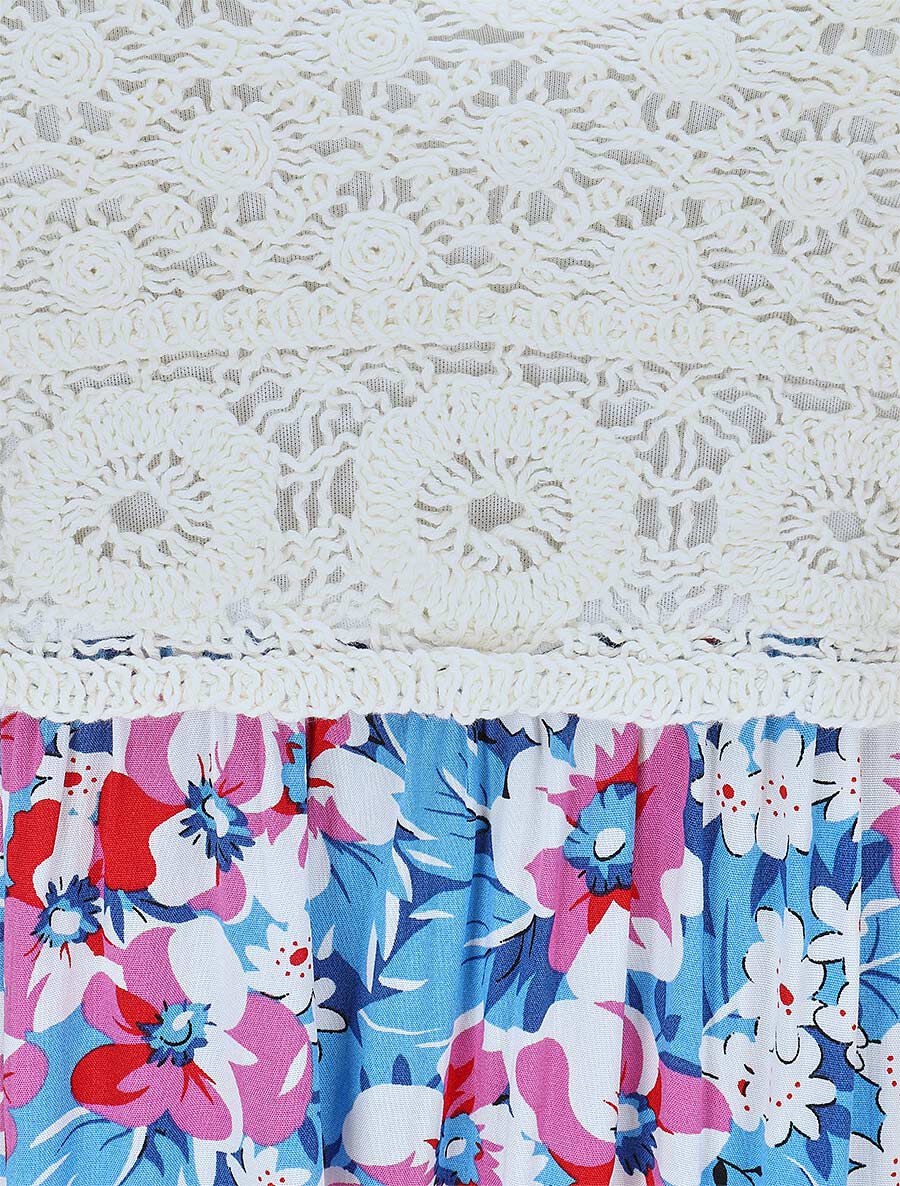 Robe longue à fleur et crochet - Bleu - 3