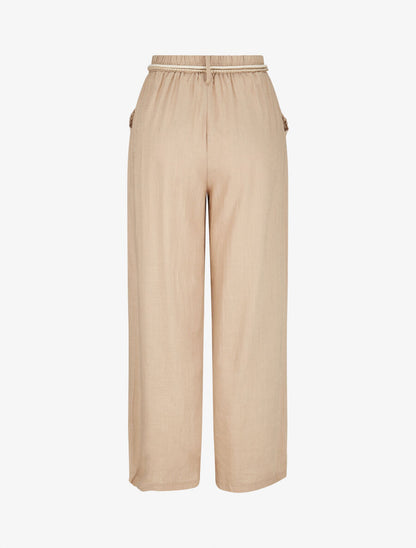 Pantalon droit taille haute élastiquée - Beige - 2