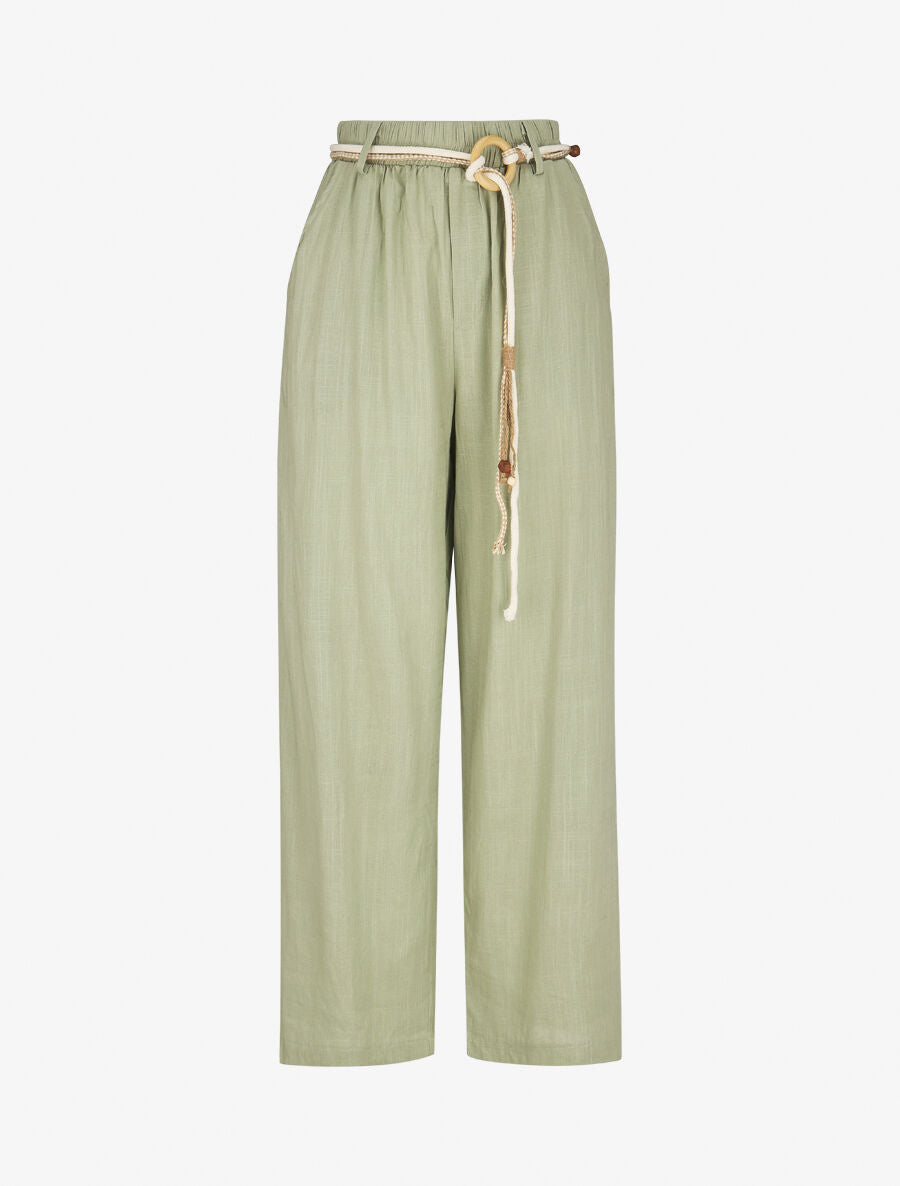 Pantalon droit taille haute élastiquée - Vert d&