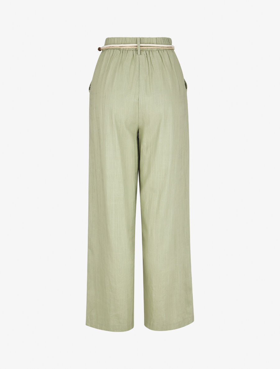 Pantalon droit taille haute élastiquée - Vert d&