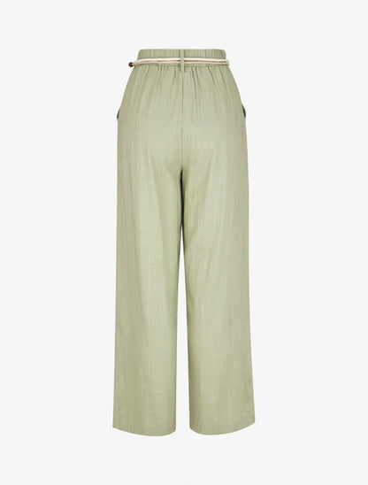 Pantalon droit taille haute élastiquée - Vert d&