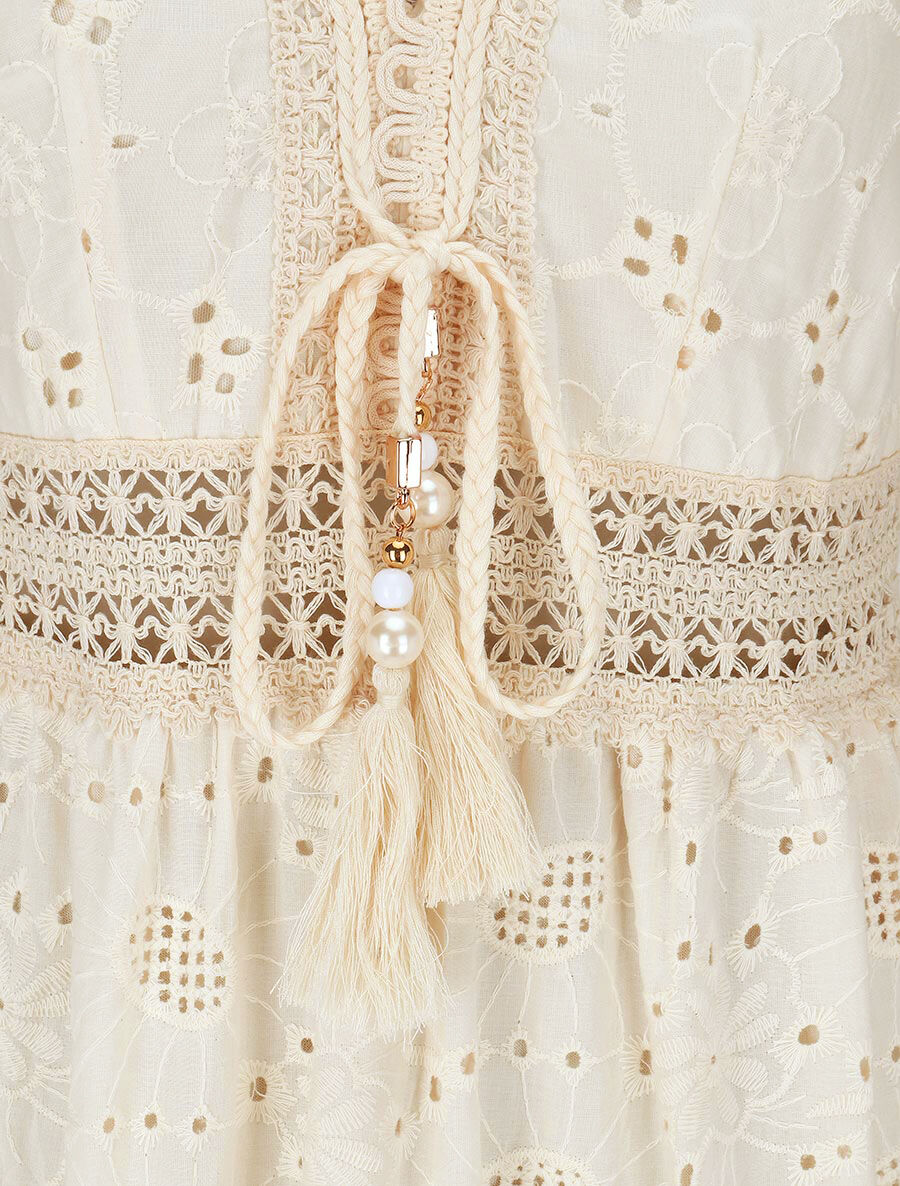 Robe longue à broderies et perles - Ivoire - 3