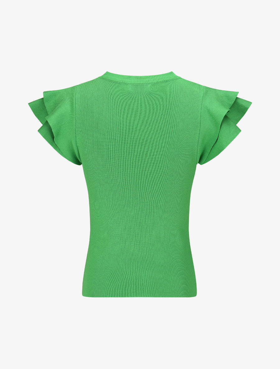 Top ajusté en maille mancherons volantés - Vert - 2