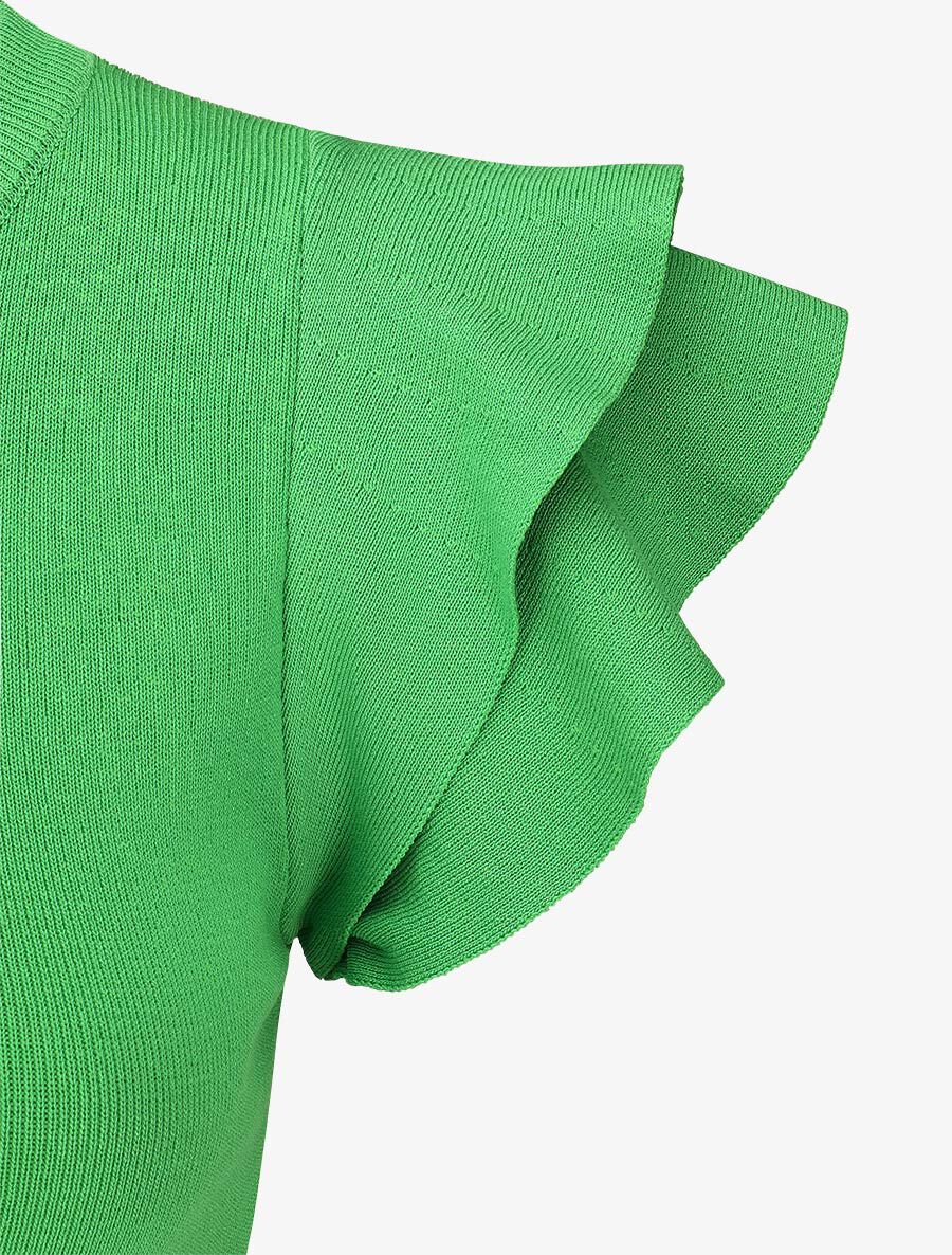 Top ajusté en maille mancherons volantés - Vert - 3