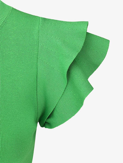 Top ajusté en maille mancherons volantés - Vert - 3
