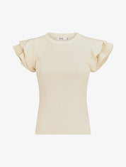 Top ajusté en maille mancherons volantés - Beige - 1
