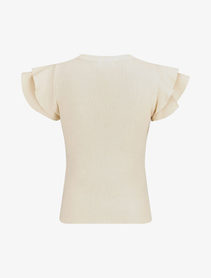 Top ajusté en maille mancherons volantés - Beige - 2
