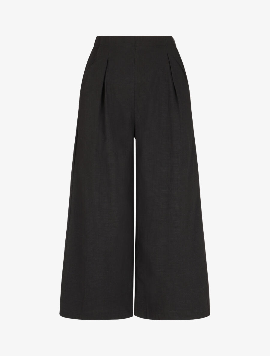 Pantalon uni effet lin - Noir - 4