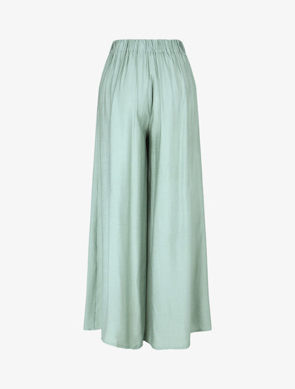 Pantalon ample taille haute élastiquée - Vert - 4