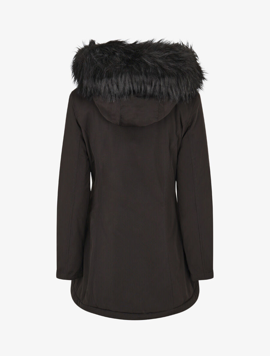 Parka uni à fourrure synthétique dépareillé - Noir - 2