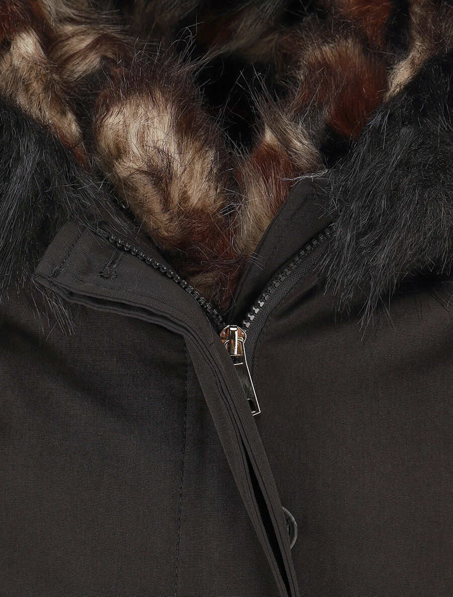 Parka uni à fourrure synthétique dépareillé - Noir - 3