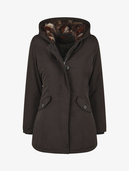 Parka uni à fourrure synthétique dépareillé - Noir - 4