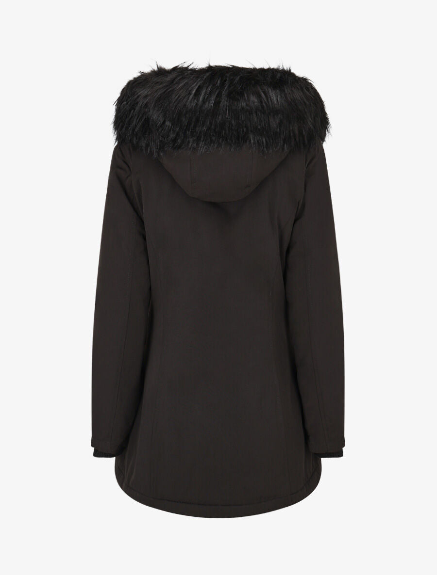 Parka uni à fourrure synthétique uni - Noir - 2