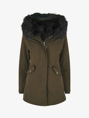 Parka uni à fourrure synthétique amovible - Vert militaire/noir - 1