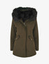 Parka uni à fourrure synthétique amovible - Vert militaire/noir - 1