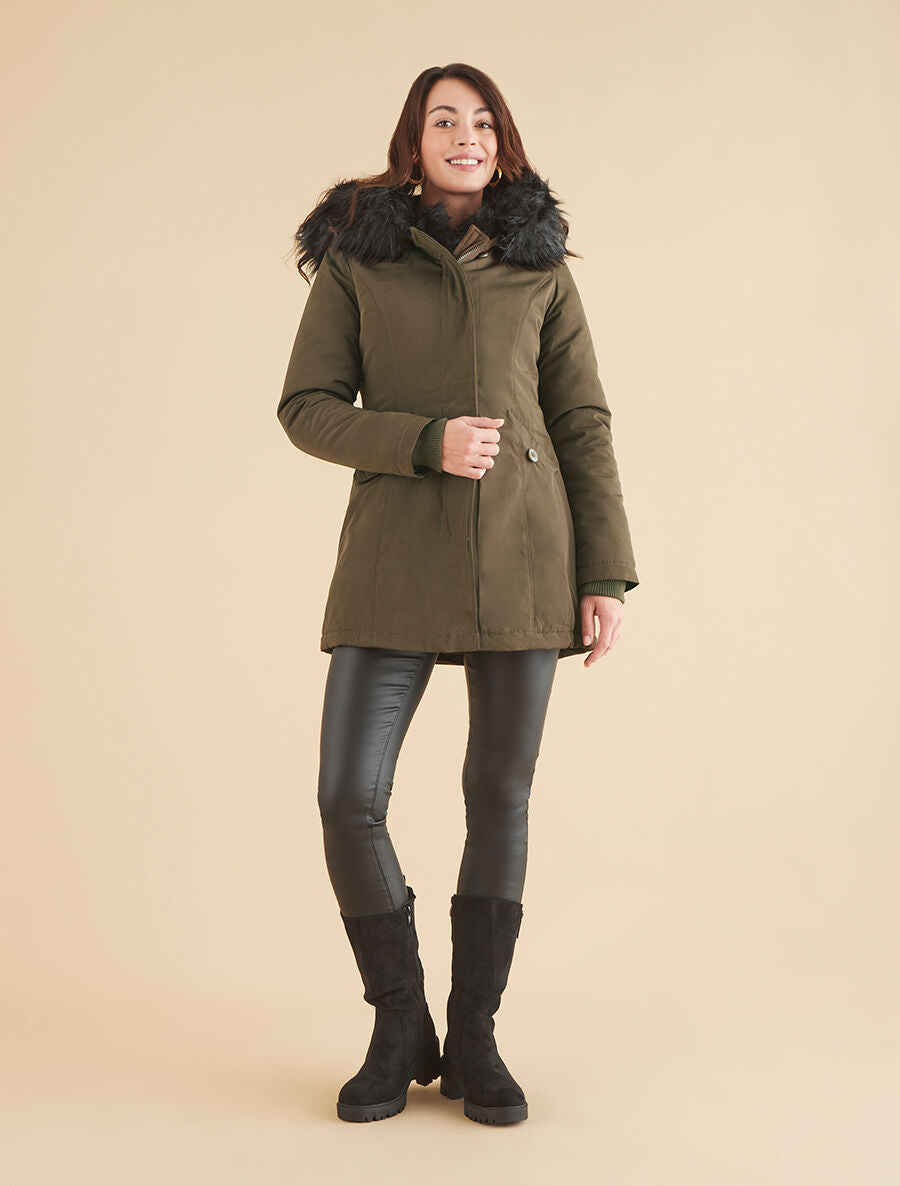 Parka uni à fourrure synthétique amovible - Vert militaire/noir - 5