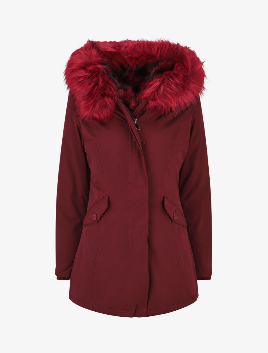 Parka longue à fourrure synthétique amovible - Bordeaux/rouge - 5