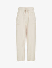 Pantalon uni élastiqué effet lin - Beige - 1