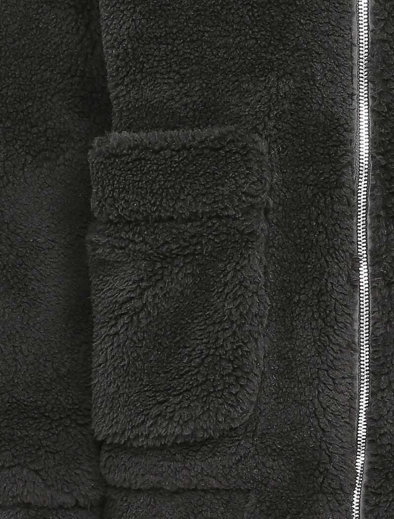 Manteau duveteux à capuche - Noir - 3