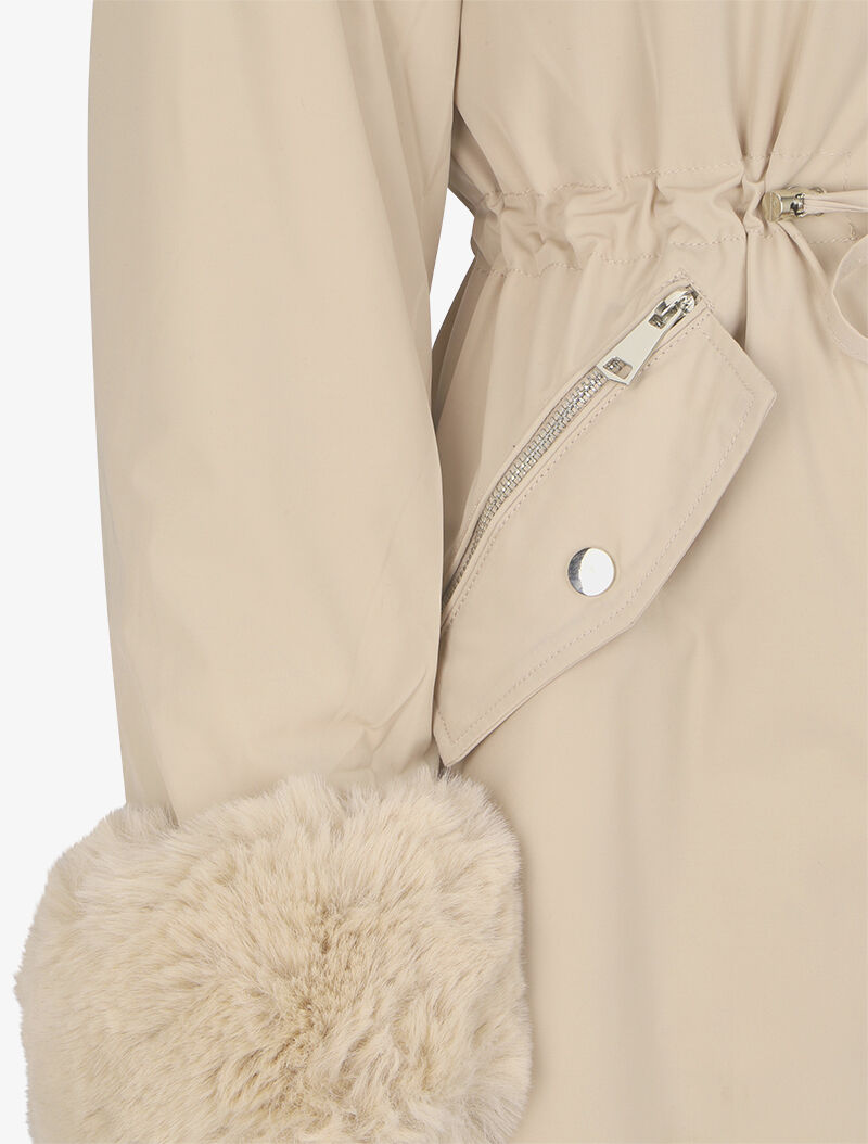 Parka à bords en fourrure synthétique amovible - Beige - 3