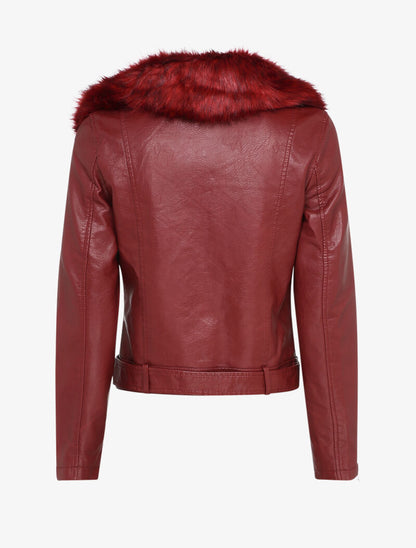 Perfecto en simili à col en fausse fourrure - Rouge - 2