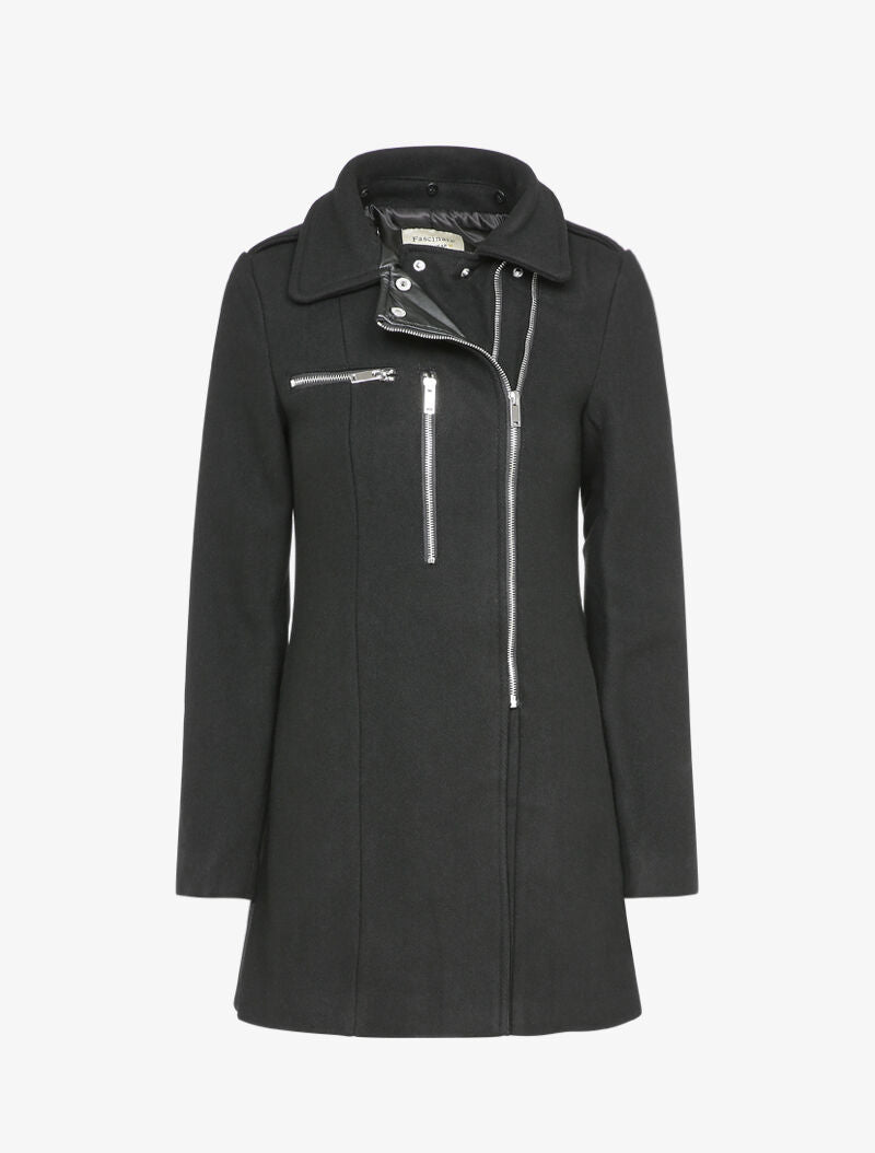 Manteau mi-long à col en fausse fourrure - Noir - 3
