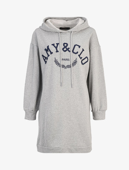Robe sweat-shirt à logo brodé - Gris chiné - 1